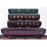 0 gauge Passenger coaches and rolling stock, Exely LMS 3rd class corridor coach, good condition, two