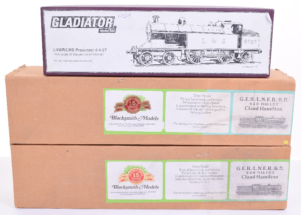 Unmade 7mm (0 gauge) brass kits, two Blacksmith Models 4-4-0 Claude Hamilton locomotives, one