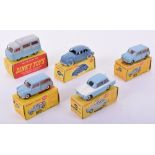 Dinky five boxed cars, 181 VW greyish-blue, mid-blue hubs, good, box fair, one end flap detached,