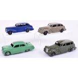 Four Unboxed American Dinky Toys Cars, 39a Packard Super 8 Tourer, olive green body, 39b Oldsmobile,