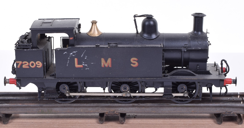 Scratch/kit built two 0 gauge 0-6-0 tank engines, two-rail electric, brass LMS tank engine No.7209