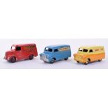 Dinky three Delivery vans, 481 Bedford Ovaltine van, 482 Bedford Dinky Toys van, both fair some