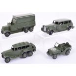 Three Dinky Toys Military Models, 151b six wheeled Army covered wagon, with ridged wheel hubs,