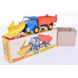 Dinky Toys 439 Ford D.800 Snow Plough and Tipper Truck, metallic blue cab, orange tipper, yellow