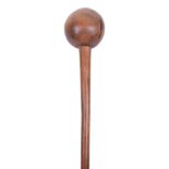 Large Zulu Light-Coloured Wooden Club Knobkerrie
