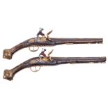 Decorative Pair of Late Ottoman Turkish Flintlock Holster Pistols