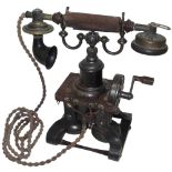 A superb ‘Eiffel Tower’ skeleton table telephone, Circa 1900, With two-way button handset,