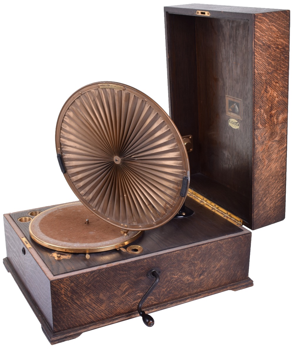 An HMV Lumiere model 460 gramophone, Oak version, 1924-5, With richly gilded fittings throughout,