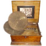 A 15.5/8-inch Polyphon disc musical box, Style 43B, Ser. No. 85334, With single comb, titled gilt