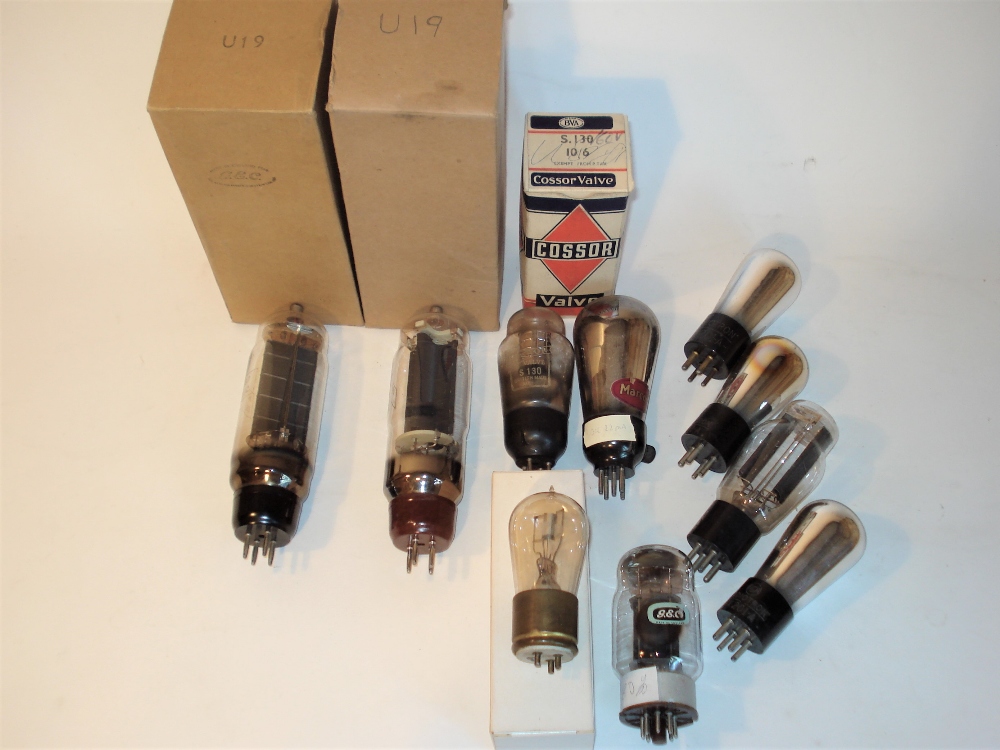 A selection of wireless valves: A rare pip-top Kenotron TB1; a matched pair of GEC U19’s; KT88;