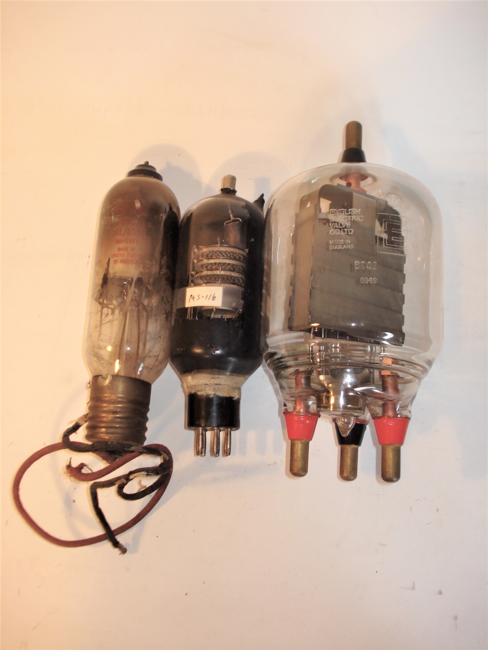 High-power valves: An Augetron MS-116; Amperex VU29; E.V.Co Ltd. B142; two other types; and three