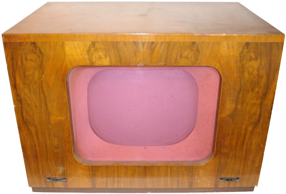 A PYE type LV30 table model television receiver, Mid 1950s, 405-line, with 9-inch screen, pink