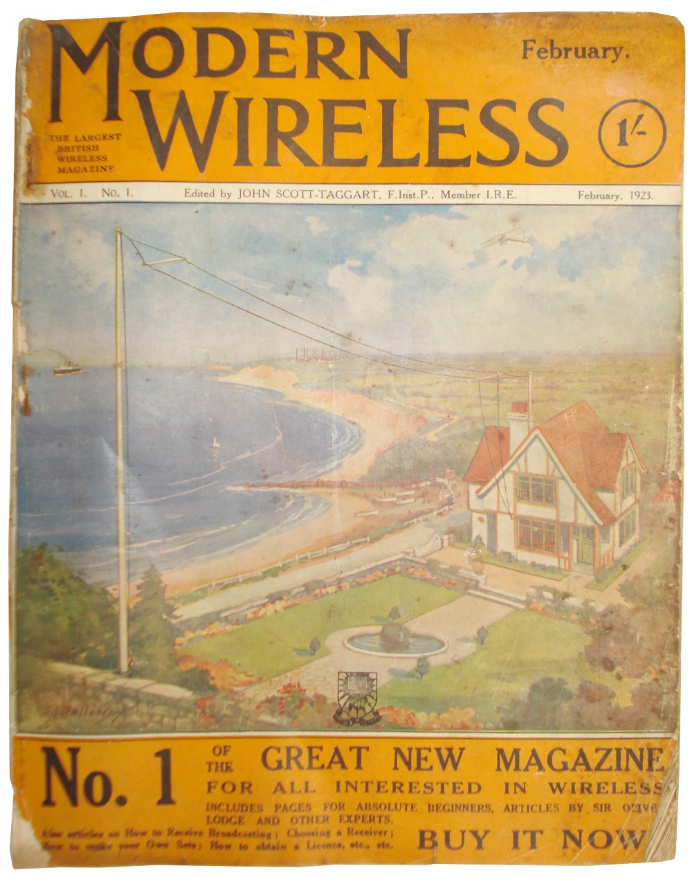 Modern Wireless monthly: February 1923, Vol. I, No. 1, The very first issue, orange front page