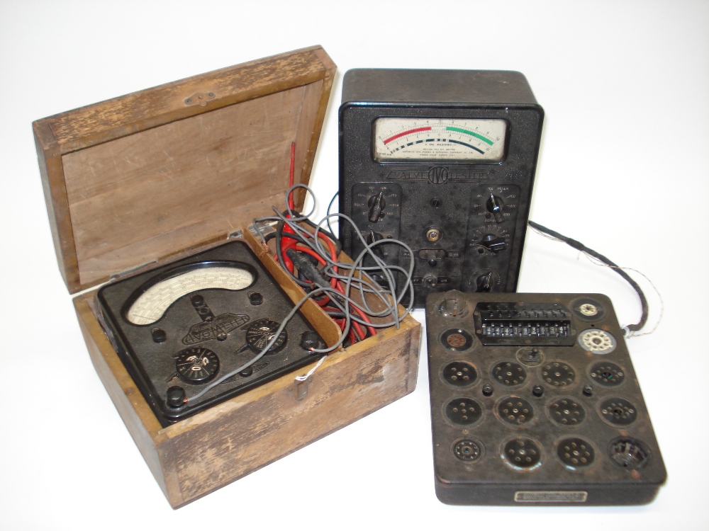 An AVO Universal valve tester, Main board with neon, 16-type plug board with connecting lead; and an