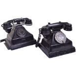 A matched pair of Admiralty-Pattern 200-series black Bakelite telephones, 1930s, with AP impressed