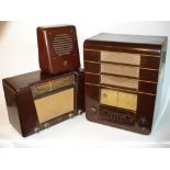 Bakelite cased wireless receivers: An Ekco type A21; a Philips type BG414A; and a slope-front