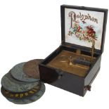 A 6.1/2-inch Polyphon disc musical box, Circa 1905, Ser. No. 3821, With side lever-wind motor,