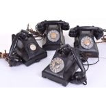 300-series/style black Bakelite telephones: 1956 332 with dial missing drawers; 1953 332 with dial