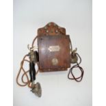 An early French Enrielult type 9 wall telephone, With Ader receiver, separate listening earpiece,