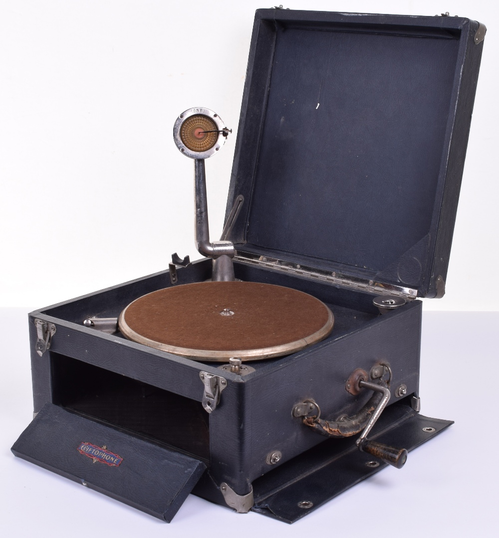 A Cliftophone portable gramophone, With Cliftophone horizontal soundbox, canon brake, 10-inch