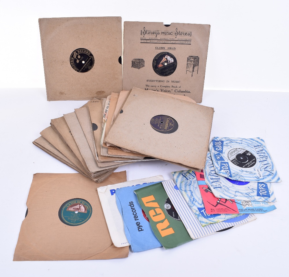 A small selection of 78 and 45 records, Including a Gramophone Company single-sided, an