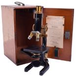 A good Charles Perry monocular laboratory microscope, Circa 1930, No. 4789, With two oculars and