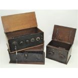 Three 1920s home-constructor wireless receivers: Lissen components, L-valves in oak case; Mullard