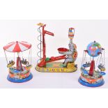 Three Modern issue Circus Fairground Tinplate Toys, German issue, clockwork, Ferris Wheel,