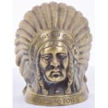 A Reproduction Cast Brass Car Mascot, Native American Chief, Guy Motors ‘Feathers In Our Cap’