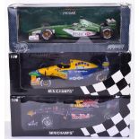 Three Formula One Racing Car Models 1:18 Scale, Minichamps Red Bull Racing Renault M.Webber,