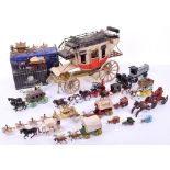 Collection Of Horse Drawn Carriages, including boxed Jo Hillco State Coach (one wheel missing) Boxed