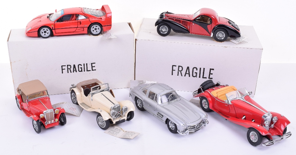 Six Franklin Mint Precision Models, 1:24 Scale Mercedes 500K, Mercedes 300SL, 1938 SS100 Jaguar,