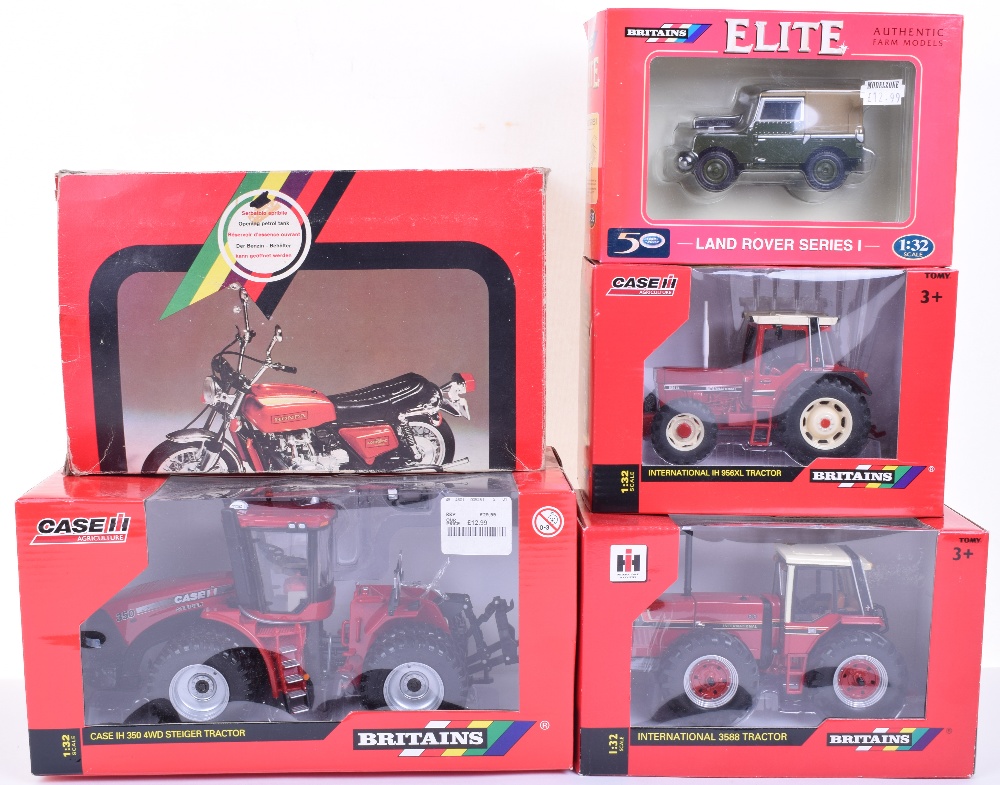 Three Boxed Britains Tractor Models, 42490 International IH 956XL Tractor, 42626 Case IH 350 4WD