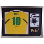 Pele Signed Brazilian Replica Shirt, no 10, signature in black marker, framed and glazed overall