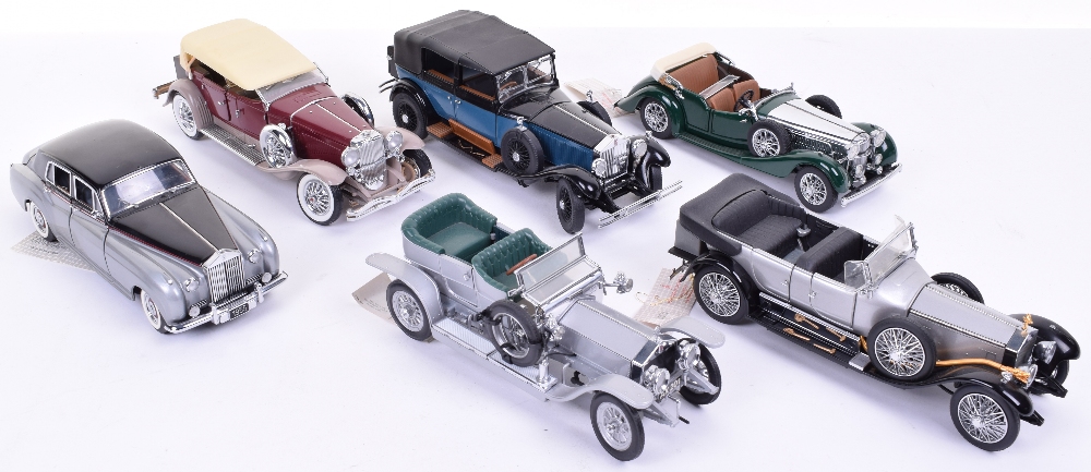 Six Franklin Mint Precision Models, 1:24 scale 1907 Rolls Royce Silver Ghost, 1929 Rolls Royce