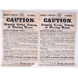 Four Unusual Manchester Corporation Waterworks Posters, 2 x Caution Illegally giving, taking or