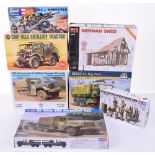 Various makes of 1:35 scale model kits, including Airfix 08368-7 CMP Chevrolet Field Artilery
