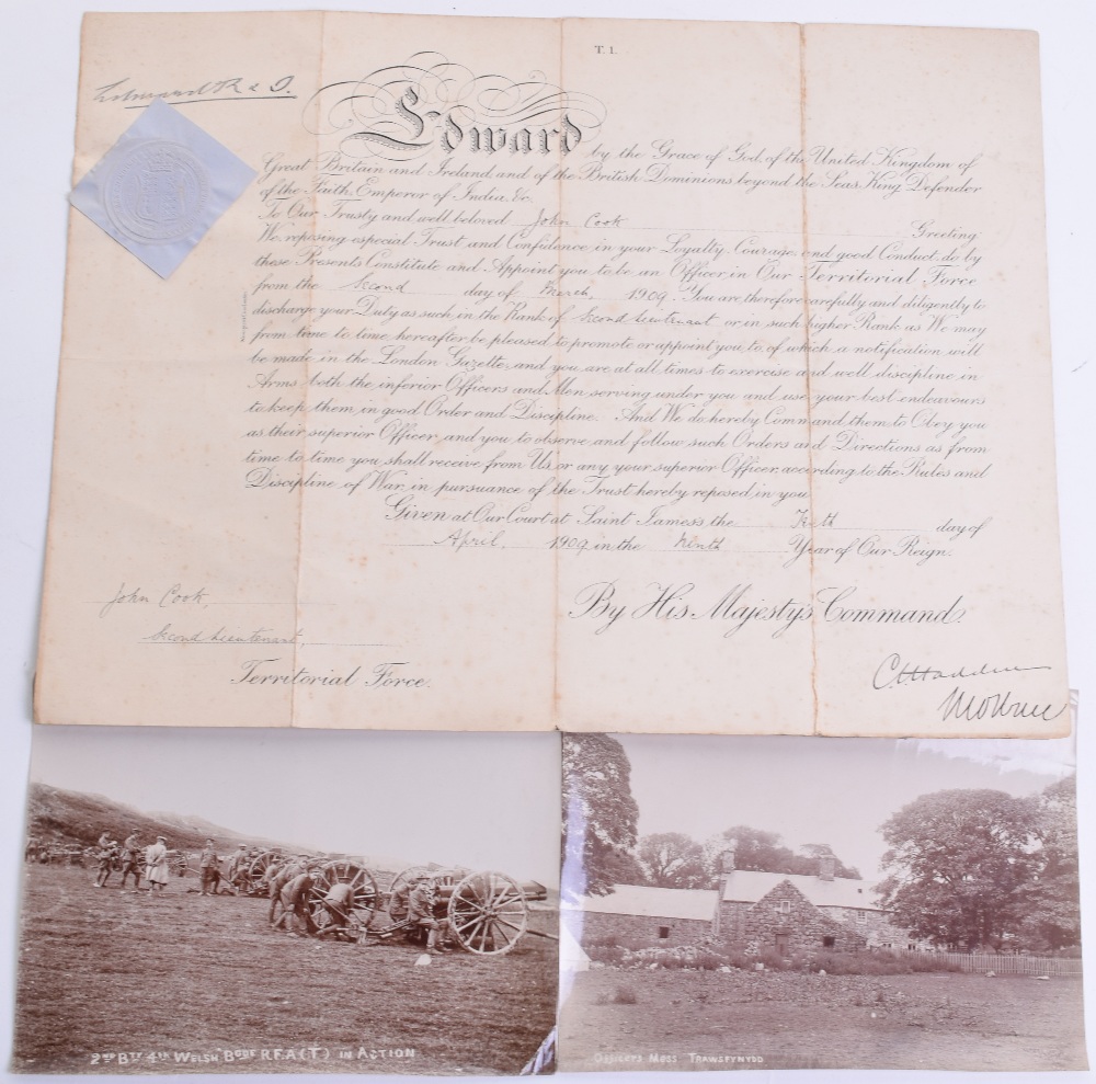 Commission Document 2nd Monmouthshire Battery 4th Welsh Brigade Royal Field Artillery