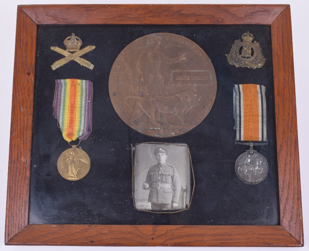 Framed Great War Medal Pair and Bronze Memorial Plaque