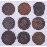 9x British George III Cartwheel Penny and Two Penny Coins