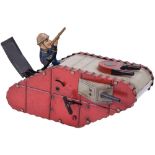 Tinplate clockwork W.W.I tank with firing soldier