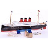 Tucher & Walther Nuremberg Tinplate clockwork three funnel Ocean Liner ‘Queen Mary’ T