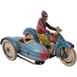 Tinplate clockwork Motor Cycle and Sidecar by J.M.L of France