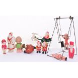 Celluloid and tinplate c/w Santa on sleigh with Reindeer and other celluloid figures, probably Germa