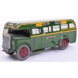 Wells-Brimtoy tinplate clockwork Green-Line bus Glasgow to Exeter, 1940s