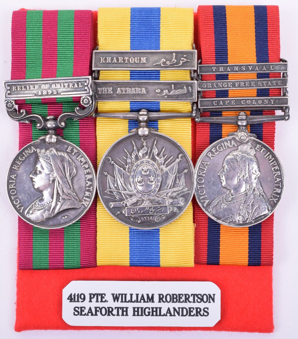 Victorian Relief of Chitral, Sudan and Boer War Campaign Medal Group of Three Seaforth Highlanders