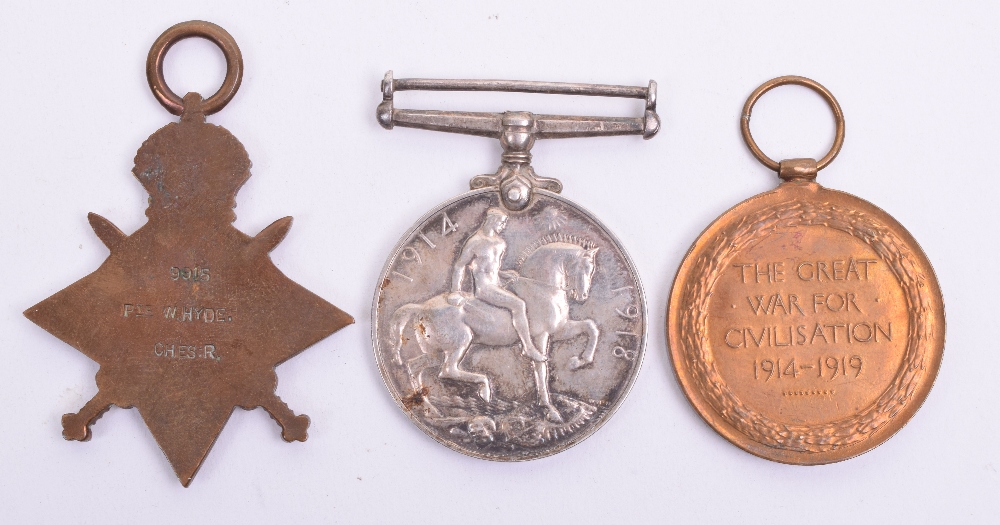 Ypres 1915 Cheshire Regiment Killed in Action Medal Trio - Image 3 of 3