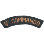 Rare WW2 V Commando Cloth Shoulder Title