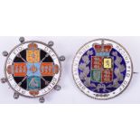 2x Enamel Coin Brooches