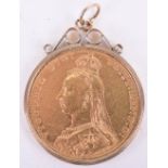Great Britain Victorian 1890 Jubilee Head Sovereign in 9ct Gold Mount